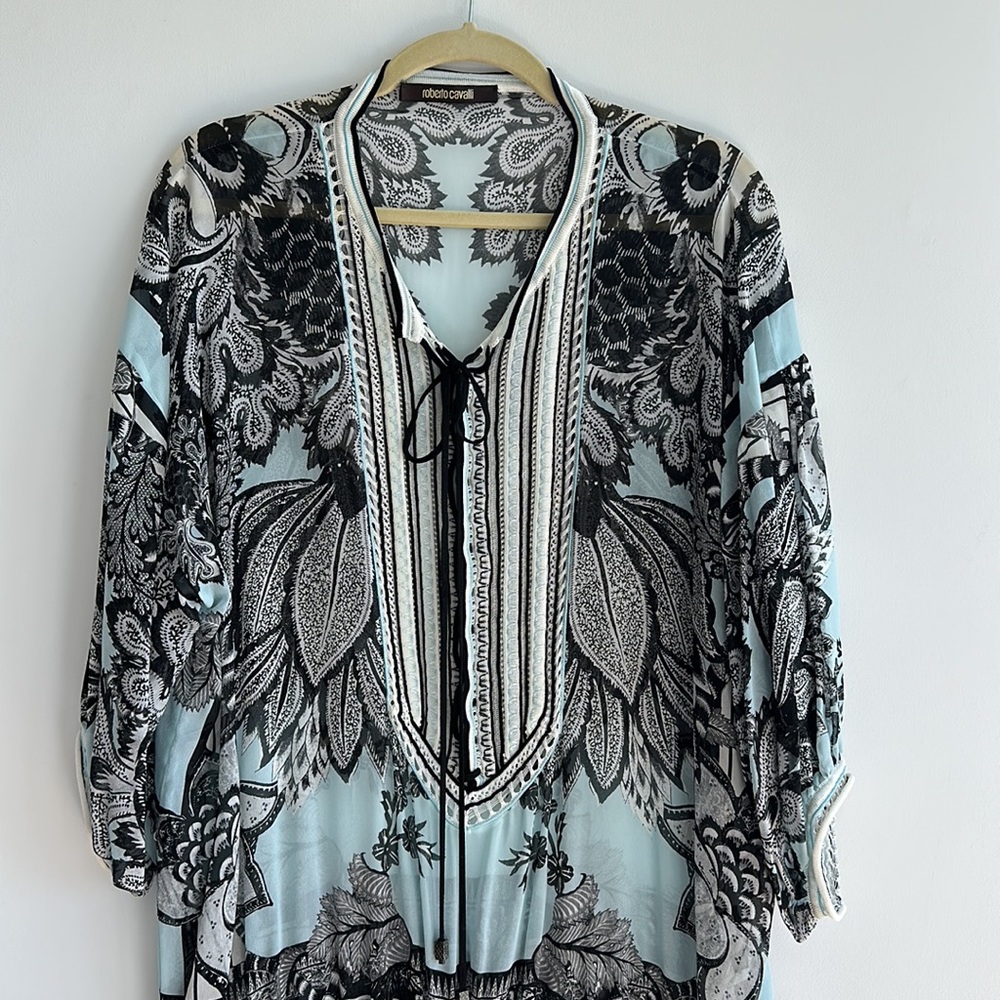 Roberto Cavalli Silk Sheer Tunic Blouse with Knitted Details Size 42 - Picture 3 of 13